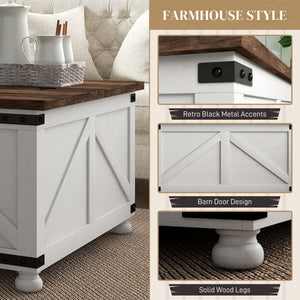 Coffee Table with Lift Top, 32" Farmhouse Center Table with Hidden Compartment for Living Room, Antique White