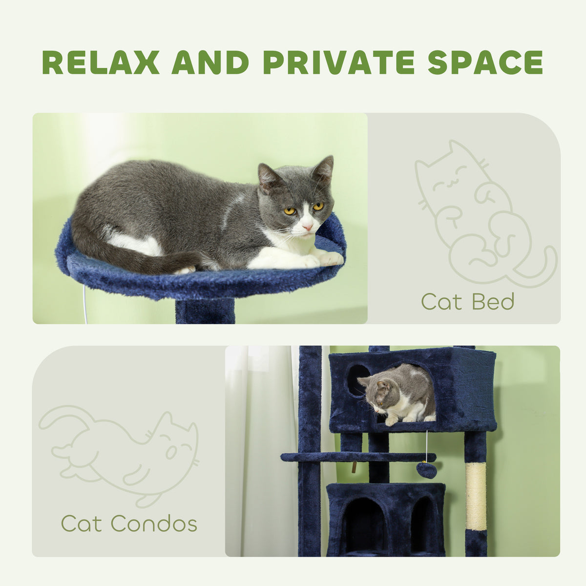 54" Cat Tree, Multi-Level Cat Tower with Scratching Posts, Cat Condos, Bed, Platforms, Ramp, Toy Ball, Beige – view 18