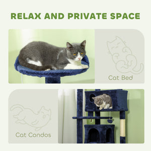 54" Cat Tree, Multi-Level Cat Tower with Scratching Posts, Cat Condos, Bed, Platforms, Ramp, Toy Ball, Beige – view 18