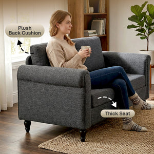 Vintage Loveseat, Upholstered Love Seat Furniture, Chenille-feel Fabric 2 Seater Sofa Couch with Rolled – view 5