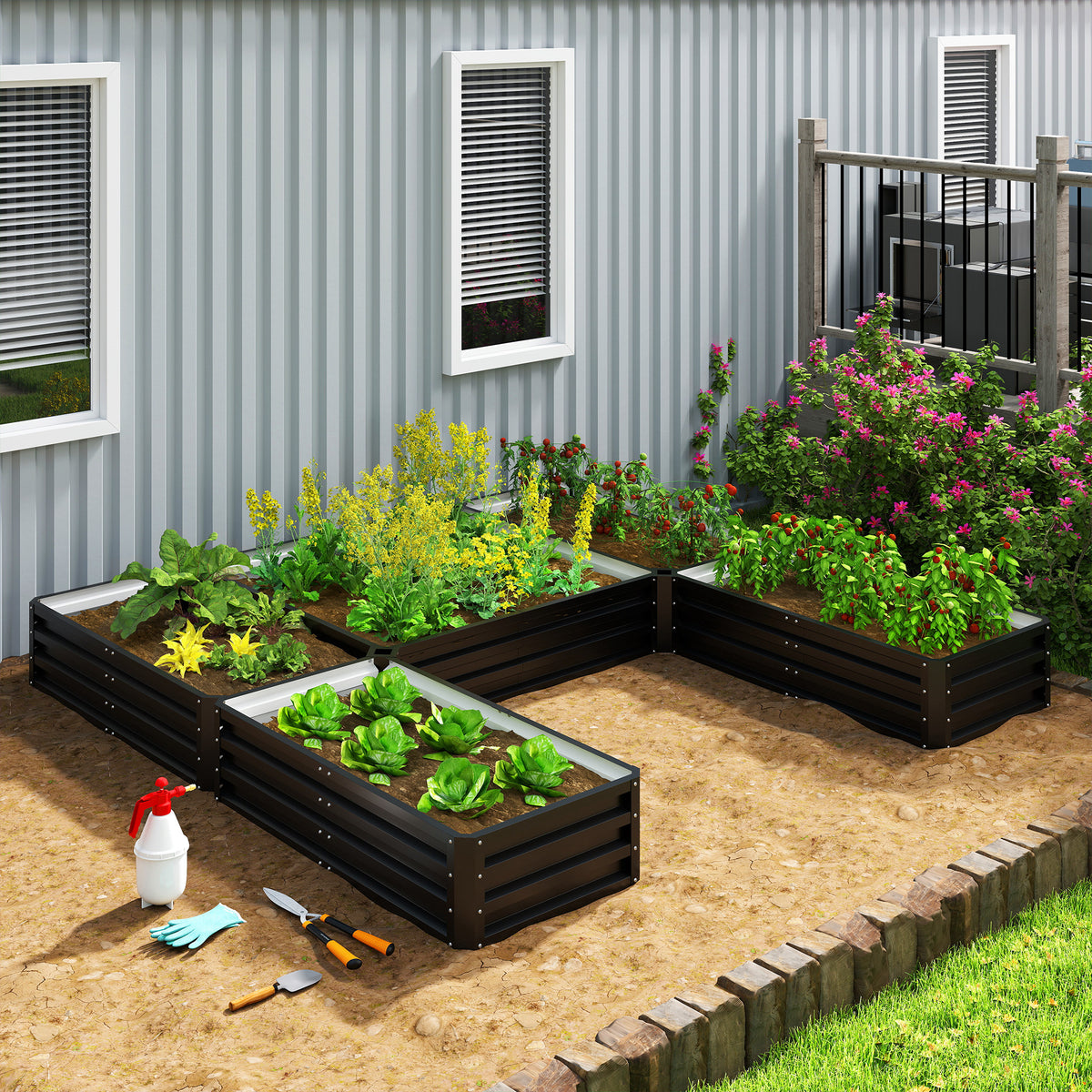 Steel Raised Garden Bed, Set of 5 Large Box Planters for Outdoor Plants Vegetables Flowers Herbs, 8x8x1ft – view 7