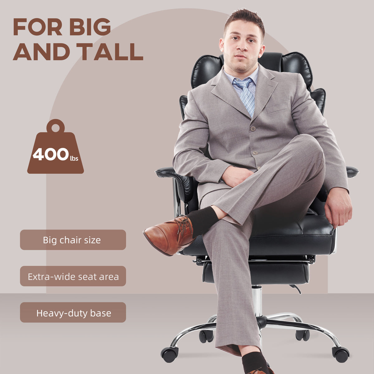 400LBS Massage Office Chair, Executive Office Chair with 6-Point Vibration, Footrest and Lumbar Support – view 4