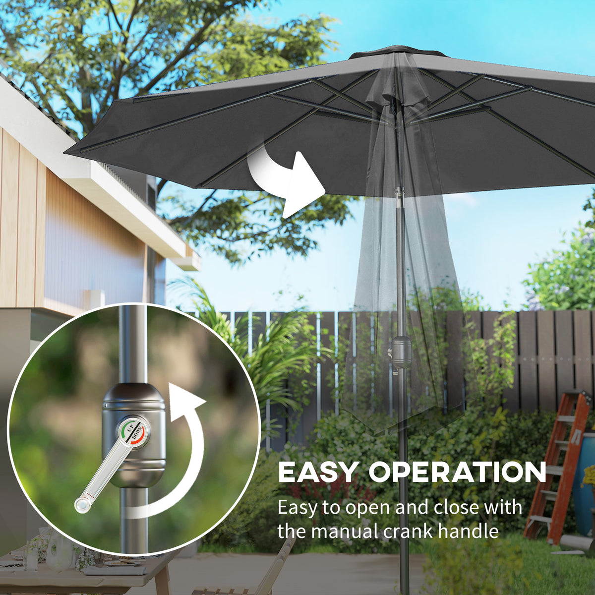 10' x 8' Round Market Umbrella, Patio Umbrella with Crank Handle and Tilt, Outdoor Parasol for Garden, Blue – view 18