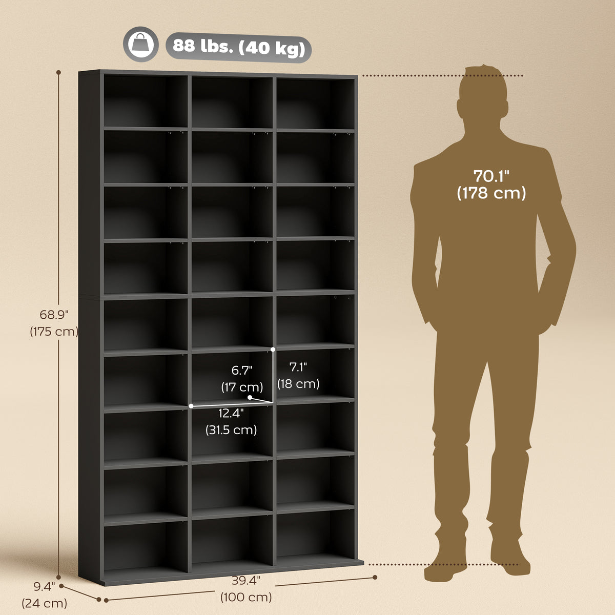 Media Storage Cabinet, 9-Tier DVD Shelf with 21 Adjustable Shelves, Holds 835 CDs – view 2