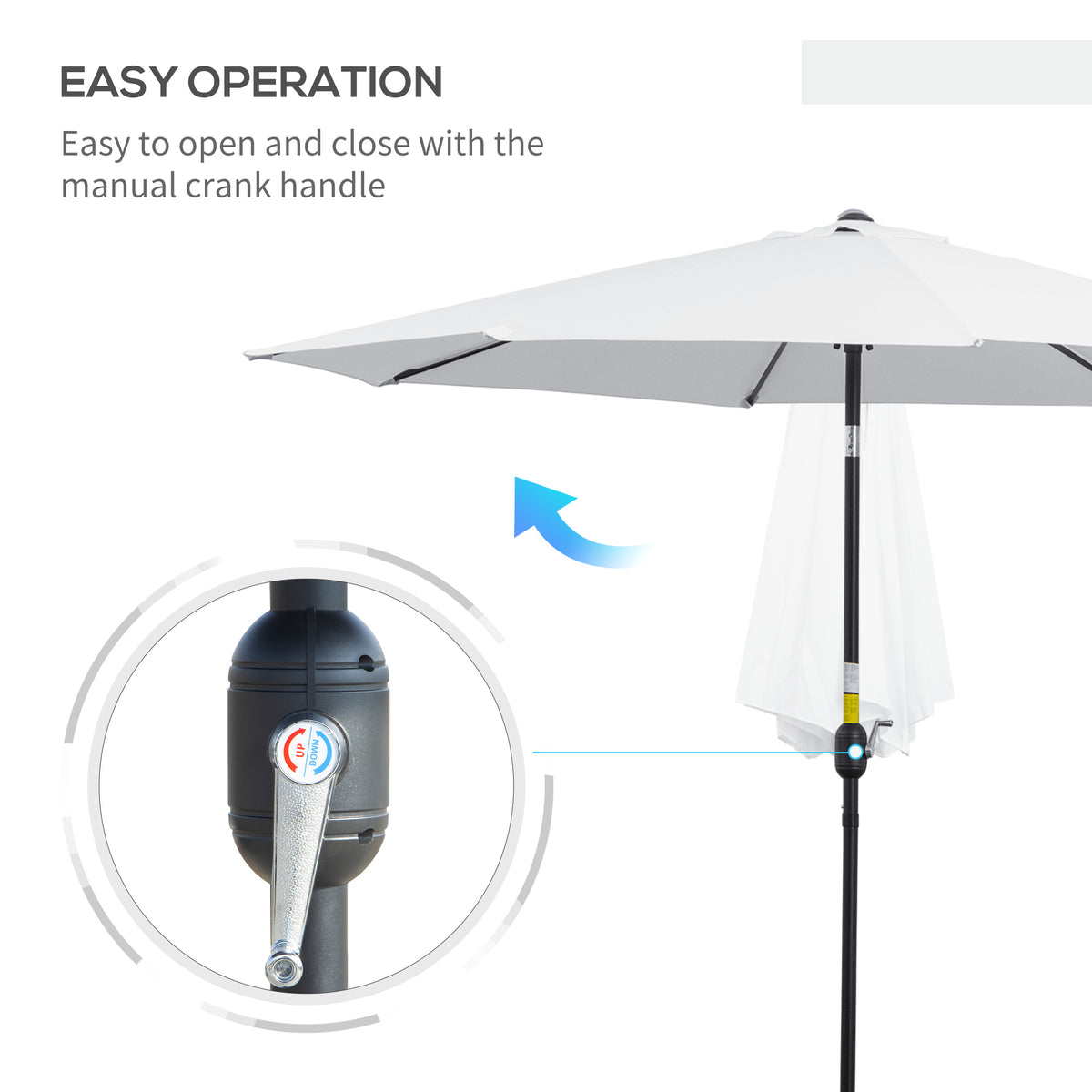 10' x 8' Round Market Umbrella, Patio Umbrella with Crank Handle and Tilt, Outdoor Parasol for Garden, Blue – view 59