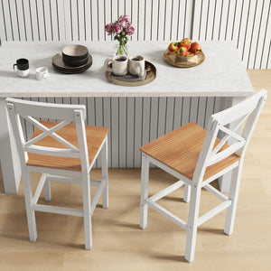 Counter Height Stools Set of 2, Farmhouse Bar Stools with Backs, Solid Wood Counter Stools for Kitchen Island