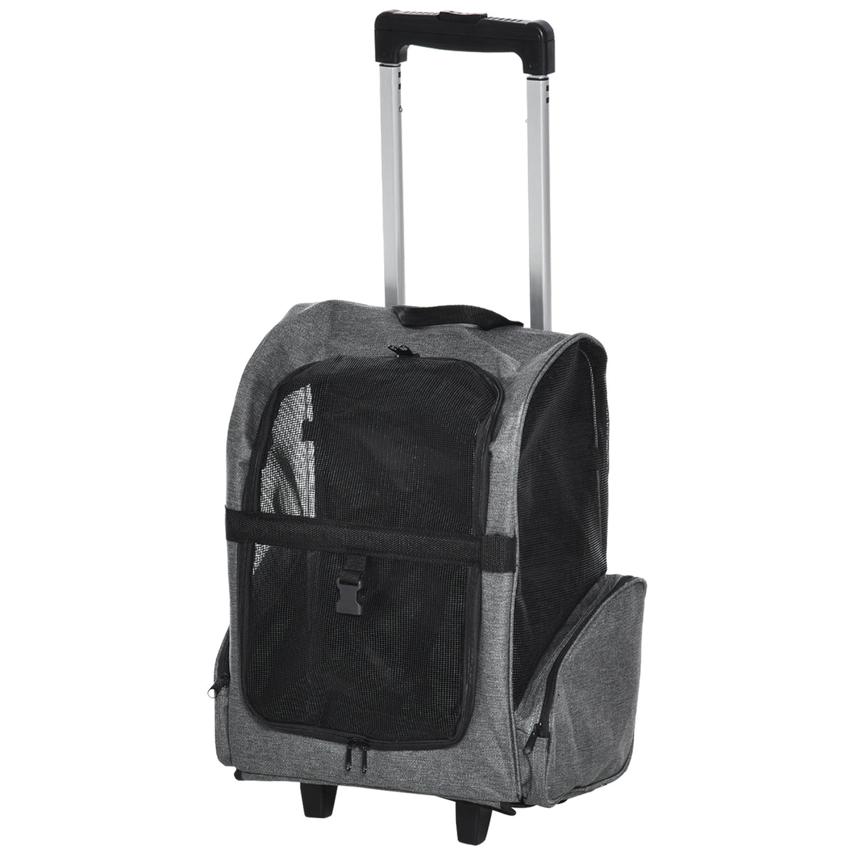 2-IN-1 Pet Luggage Box Backpack Carrier Cats Dogs w/ Handle, Rolling Wheel Grey