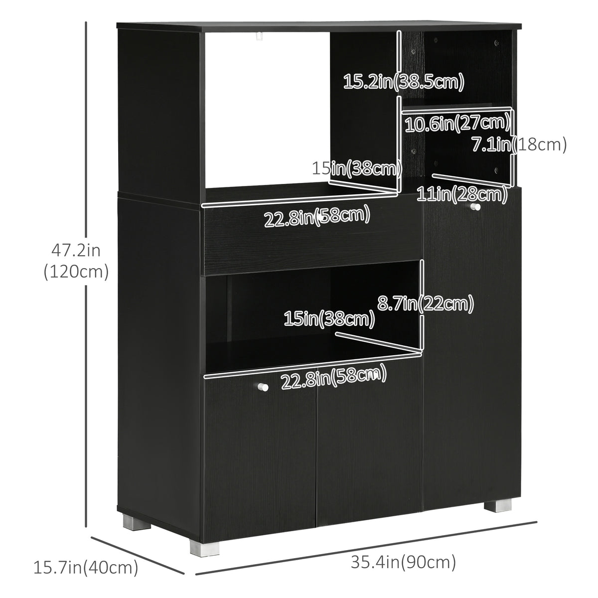 Compact Kitchen Pantry Cabinet Server Hutch Storage Buffet with Microwave Oven Stand Drawer and Shelves – view 9