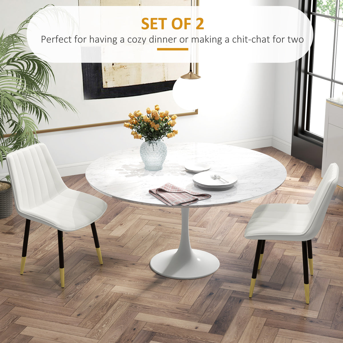 Dining Chairs Set of 2, Modern Kitchen Chair with PU Leather Upholstery and Steel Legs for Living Room – view 10