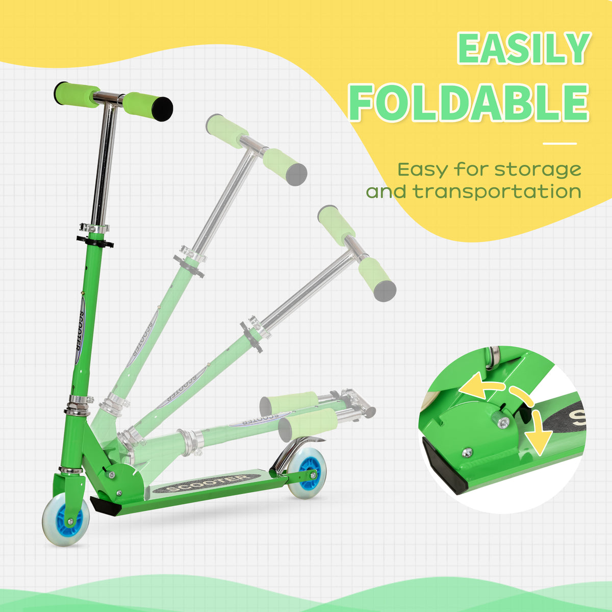 Qaba Snow Scooter, 2 in 1 Design Adjustable Height Scooter Snow Sled for Kids Aged Over 7 Years Old, Foldable Kids Sled Ski Scooter with Wheels Blades