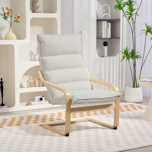 Birch Wood Fabric Modern Armchair, Accent Chair with Curved Leg and Arm for Living Room, Cream White – view 7