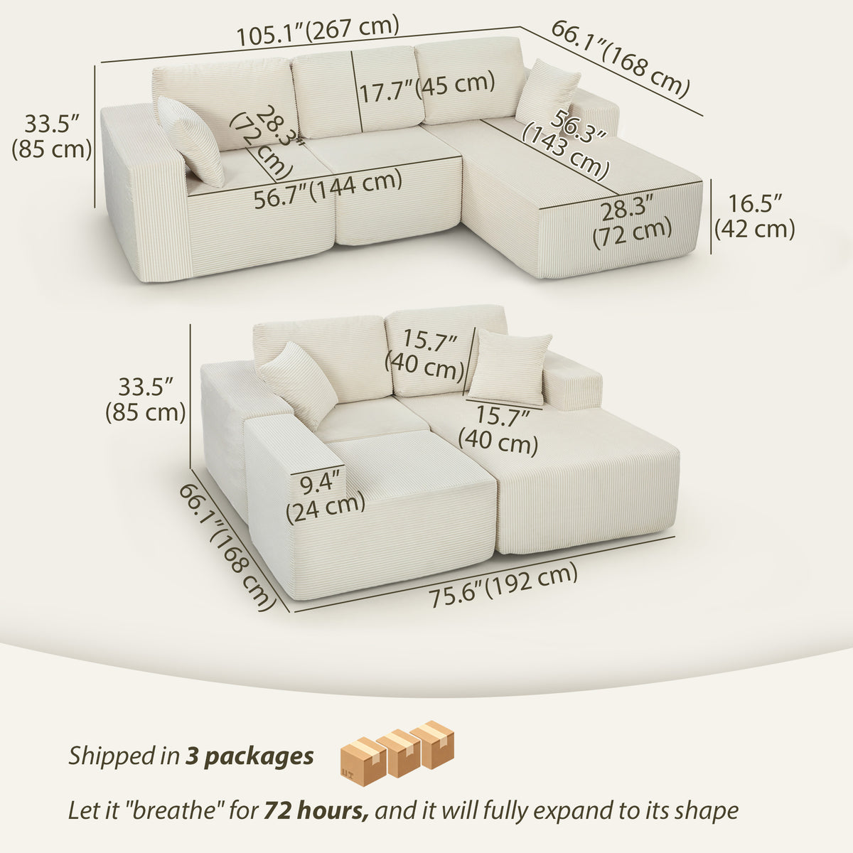 2-in-1 Modular Sectional Sofa, Boneless L Shaped Couch Sofa Bed, Dark Grey – view 9