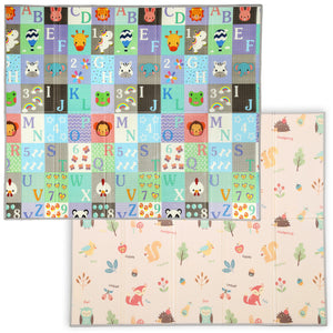Qaba Foldable Baby Plat Mat, 71" x 59" Kids Floor Mat for Crawling and Learning, Number & Animal Theme