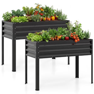 Raised Garden Bed Set of 2 Electro-Coating Metal Large Elevated Planter Box-Black view 4
