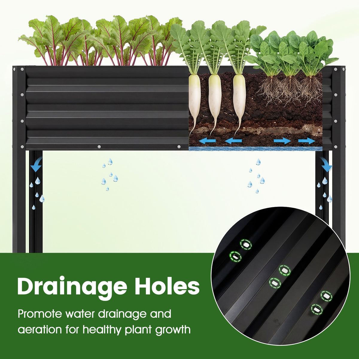 Raised Garden Bed Set of 2 Electro-Coating Metal Large Elevated Planter Box-Black view 9
