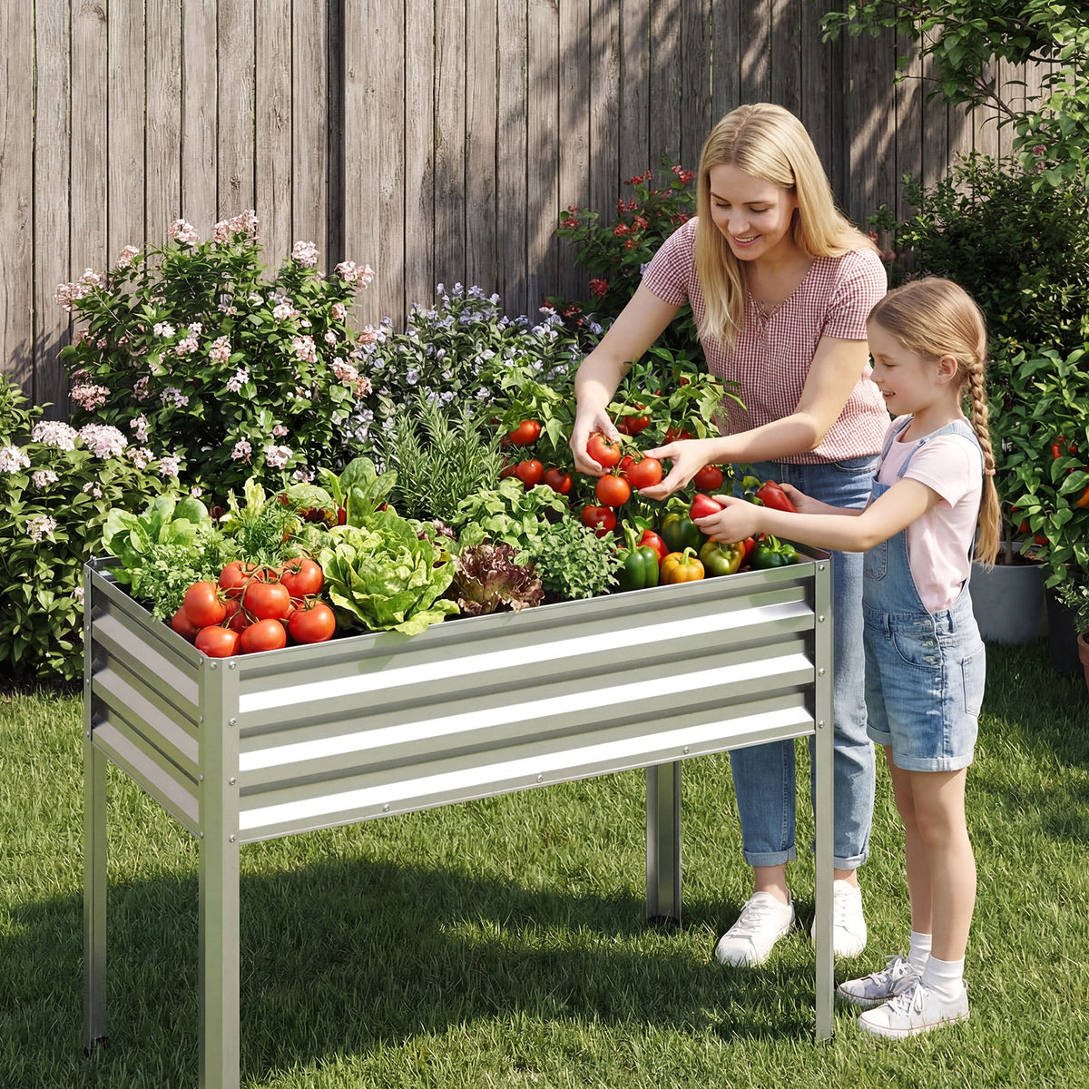 Raised Garden Bed Set of 2 Electro-Coating Metal Large Elevated Planter Box-Silver view 3