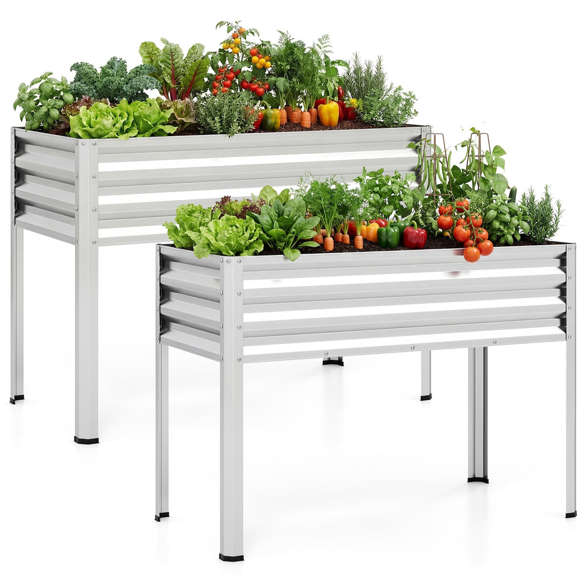 Raised Garden Bed Set of 2 Electro-Coating Metal Large Elevated Planter Box-Silver view 4