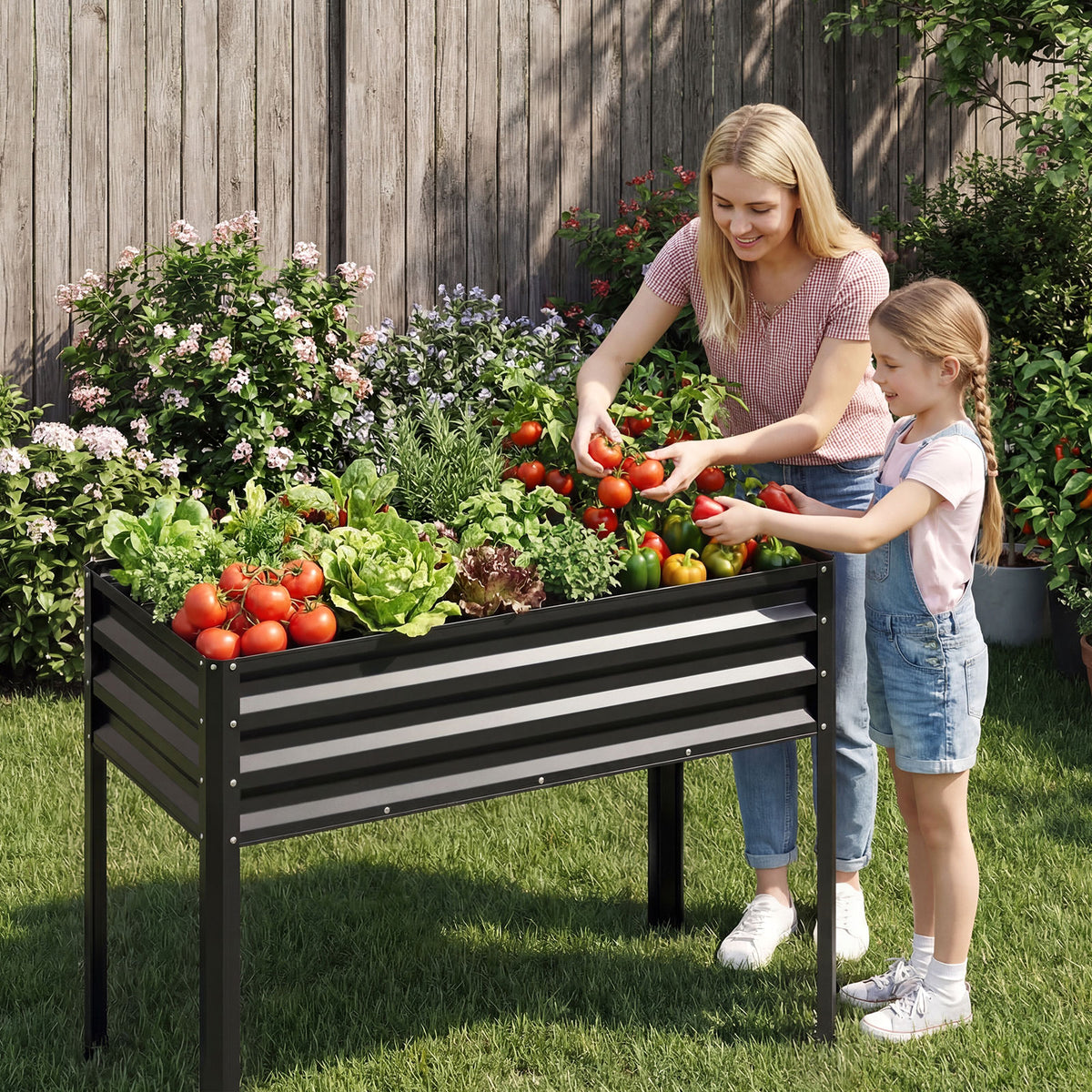 Raised Garden Bed with Legs Electro-Coating Metal Large Elevated Planter Box-Black view 3