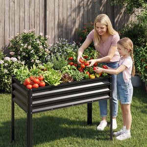 Raised Garden Bed with Legs Electro-Coating Metal Large Elevated Planter Box-Black view 3