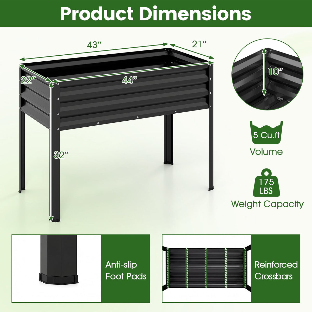 Raised Garden Bed with Legs Electro-Coating Metal Large Elevated Planter Box-Black view 5