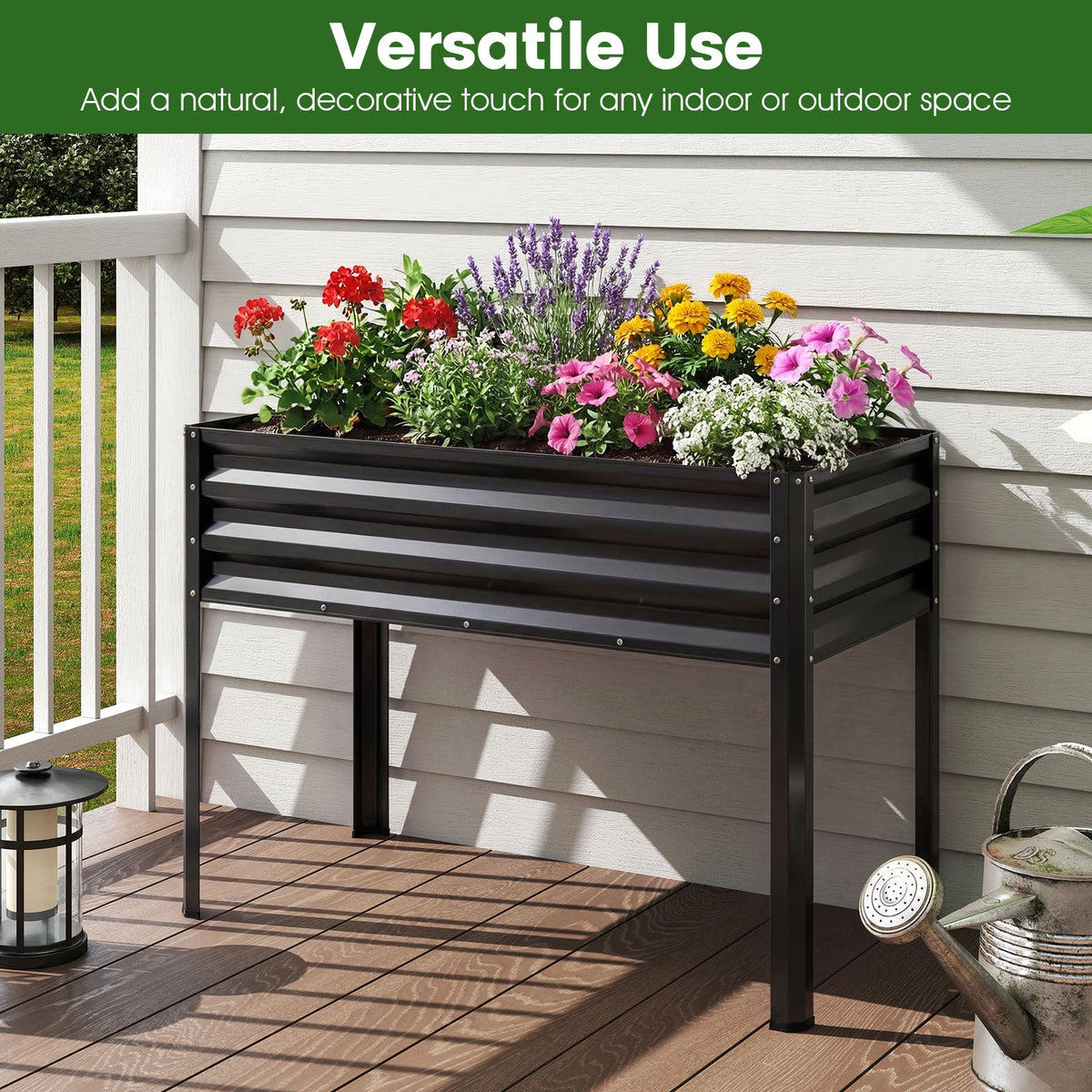 Raised Garden Bed with Legs Electro-Coating Metal Large Elevated Planter Box-Black view 6