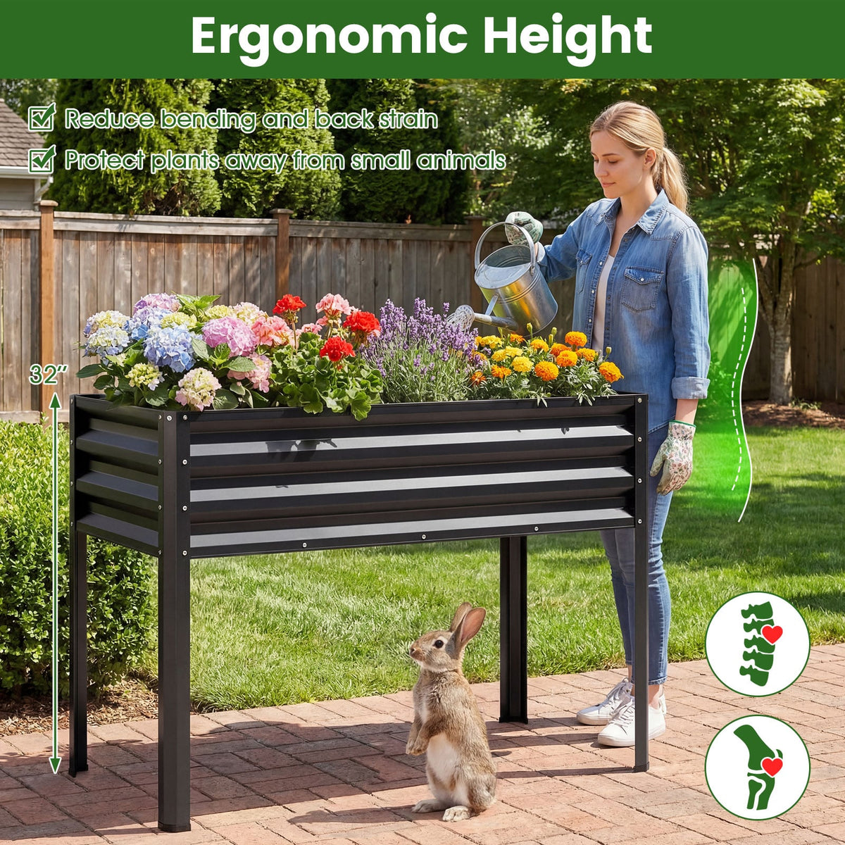 Raised Garden Bed with Legs Electro-Coating Metal Large Elevated Planter Box-Black view 7