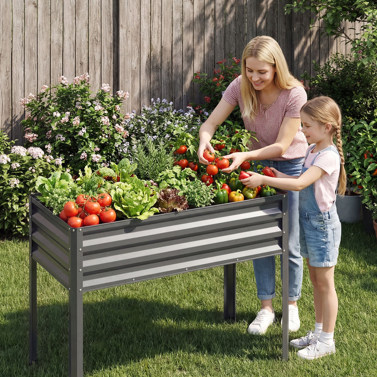 Raised Garden Bed with Legs Electro-Coating Metal Large Elevated Planter Box-Grey view 3