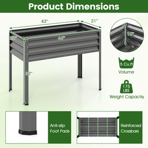 Raised Garden Bed with Legs Electro-Coating Metal Large Elevated Planter Box-Grey view 5