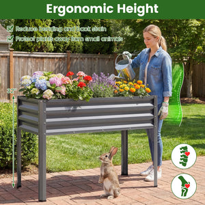 Raised Garden Bed with Legs Electro-Coating Metal Large Elevated Planter Box-Grey view 7