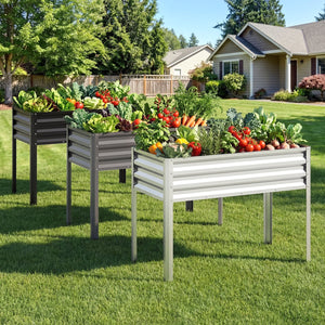 Raised Garden Bed with Legs Electro-Coating Metal Large Elevated Planter Box-Silver view 2