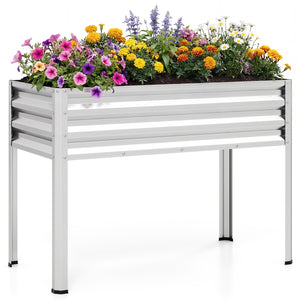 Raised Garden Bed with Legs Electro-Coating Metal Large Elevated Planter Box-Silver