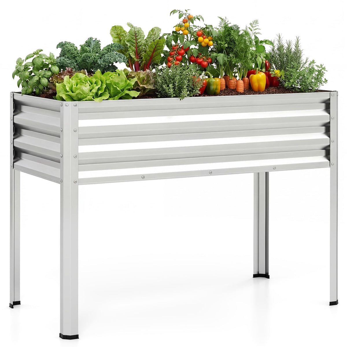 Raised Garden Bed with Legs Electro-Coating Metal Large Elevated Planter Box-Silver view 4