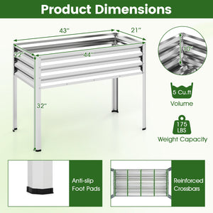 Raised Garden Bed with Legs Electro-Coating Metal Large Elevated Planter Box-Silver view 5