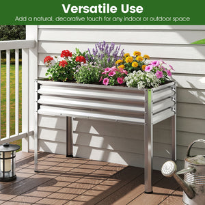 Raised Garden Bed with Legs Electro-Coating Metal Large Elevated Planter Box-Silver view 6