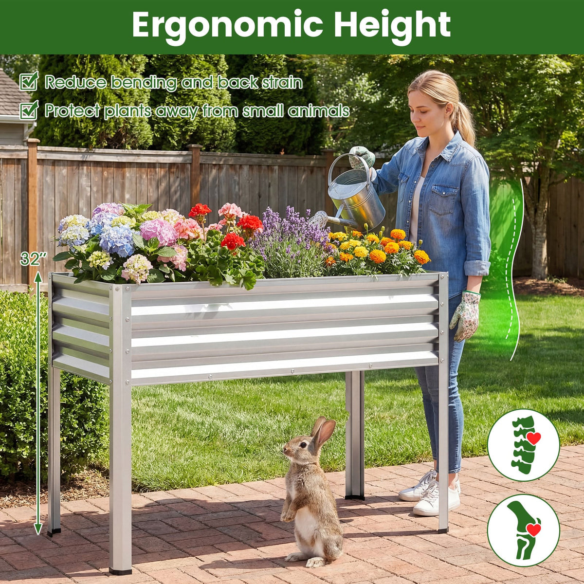 Raised Garden Bed with Legs Electro-Coating Metal Large Elevated Planter Box-Silver view 7