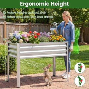 Raised Garden Bed with Legs Electro-Coating Metal Large Elevated Planter Box-Silver view 7