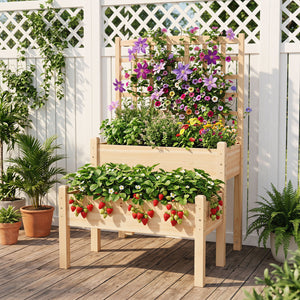 Raised Garden Bed with Trellis 2-Tier for Outdoor Climbing Plants-Natural view 3