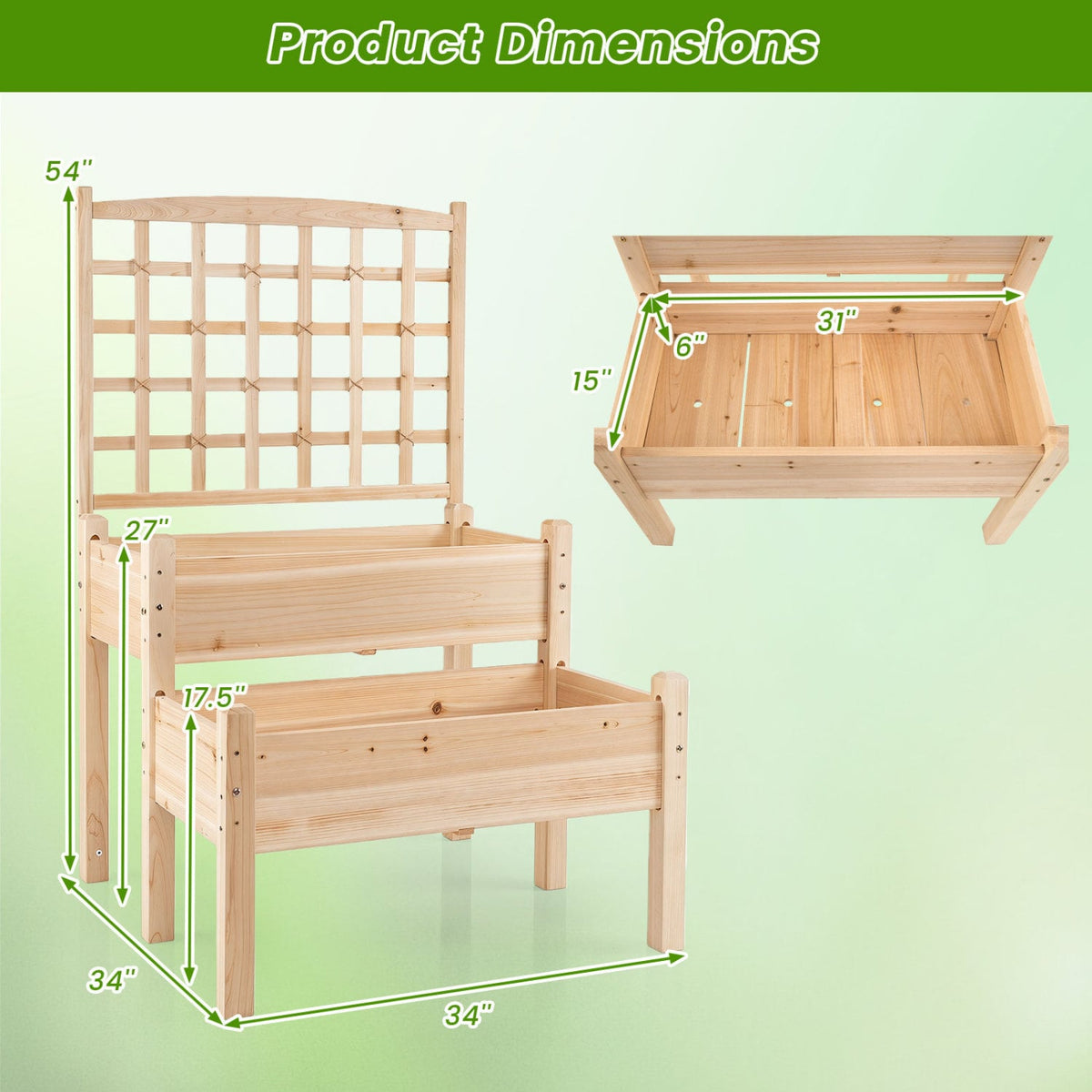 Raised Garden Bed with Trellis 2-Tier for Outdoor Climbing Plants-Natural view 5