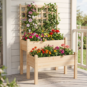 Raised Garden Bed with Trellis 2-Tier for Outdoor Climbing Plants-Natural view 6