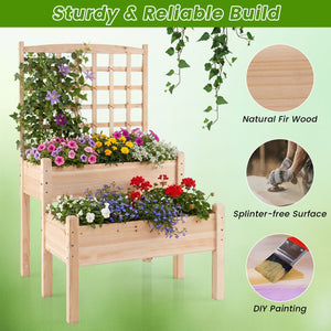 Raised Garden Bed with Trellis 2-Tier for Outdoor Climbing Plants-Natural view 7