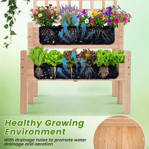 Raised Garden Bed with Trellis 2-Tier for Outdoor Climbing Plants-Natural view 8