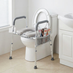 Raised Toilet Seat with Handles and Padded Arms for Seniors-Silver view 2