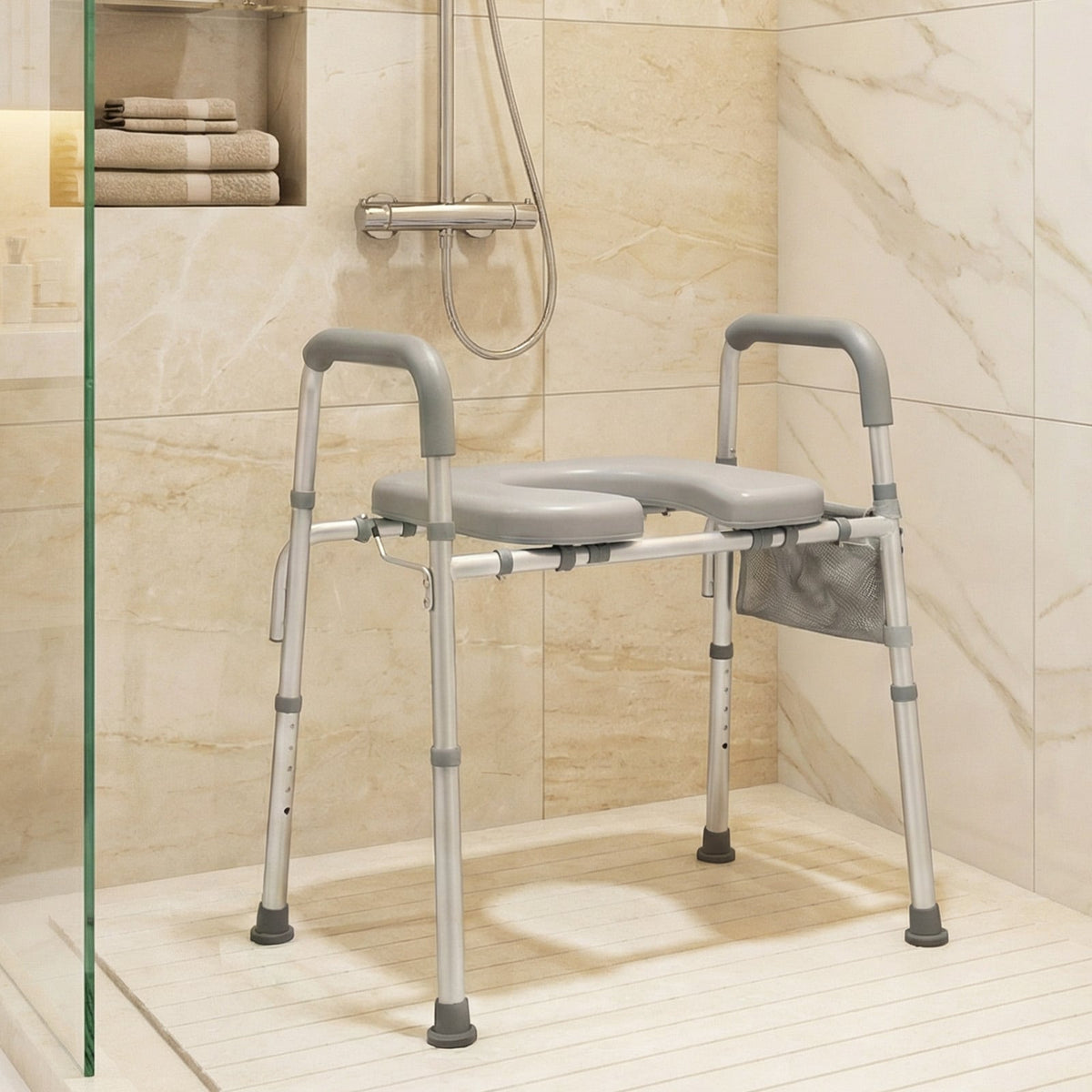 Raised Toilet Seat with Handles and Padded Arms for Seniors-Silver view 3