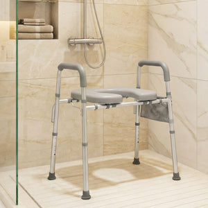 Raised Toilet Seat with Handles and Padded Arms for Seniors-Silver view 3