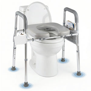 Raised Toilet Seat with Handles and Padded Arms for Seniors-Silver