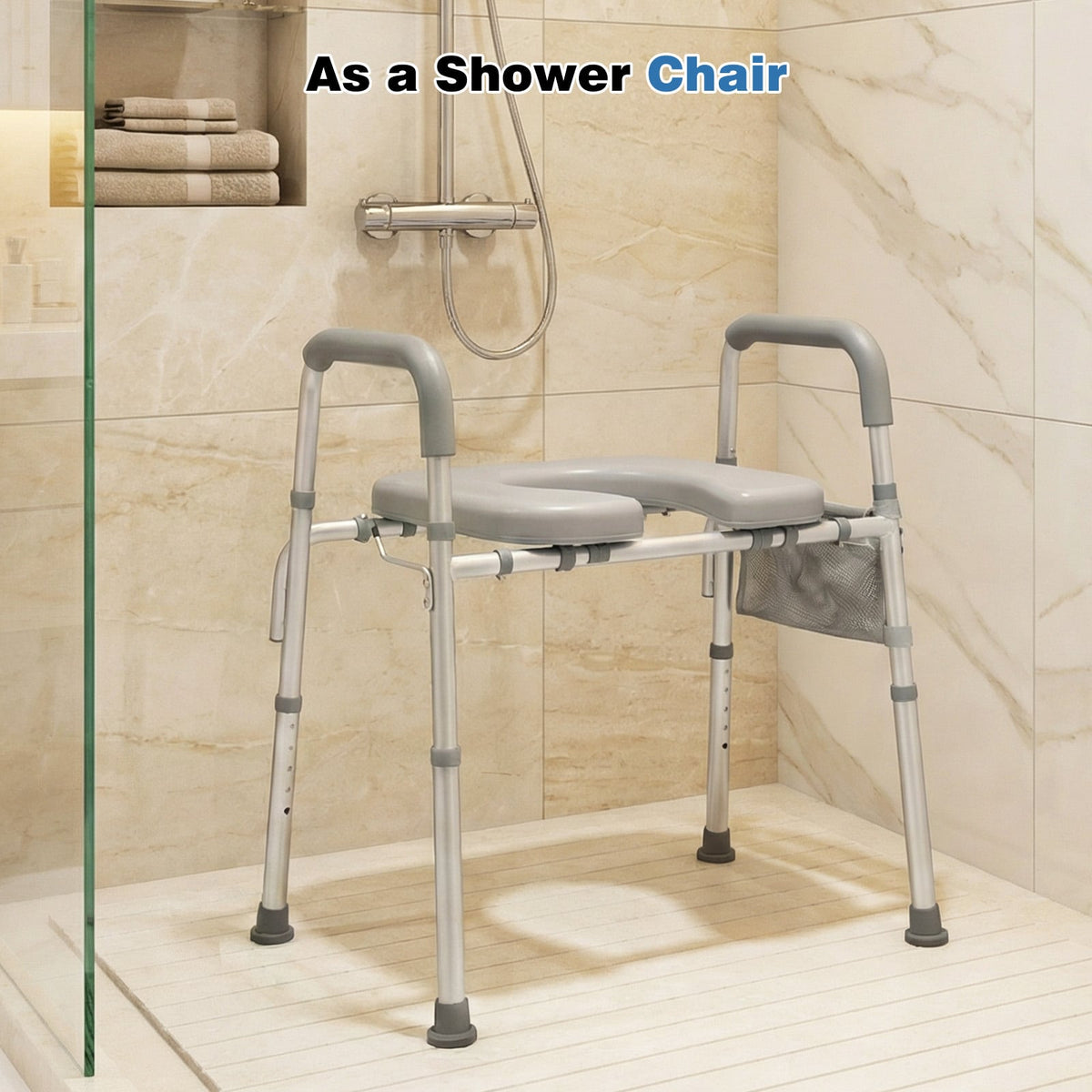 Raised Toilet Seat with Handles and Padded Arms for Seniors-Silver view 6
