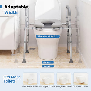 Raised Toilet Seat with Handles and Padded Arms for Seniors-Silver view 7