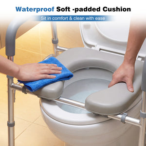 Raised Toilet Seat with Handles and Padded Arms for Seniors-Silver view 8