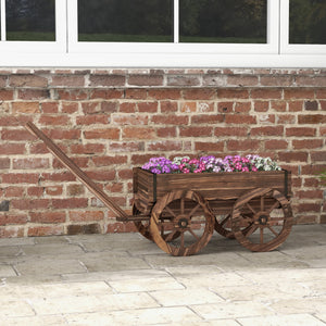Raised Garden Bed, Wooden Wagon Planter Boxes with Drainage Holes, for Vegetables Flowers Herbs, Carbonized