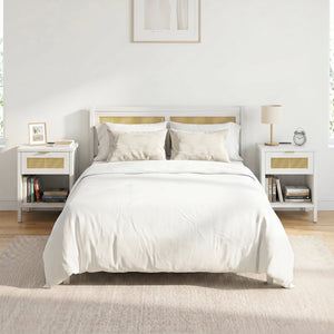 Rattan Nightstand with Charging Station and Storage Shelf for Bedroom-White view 6